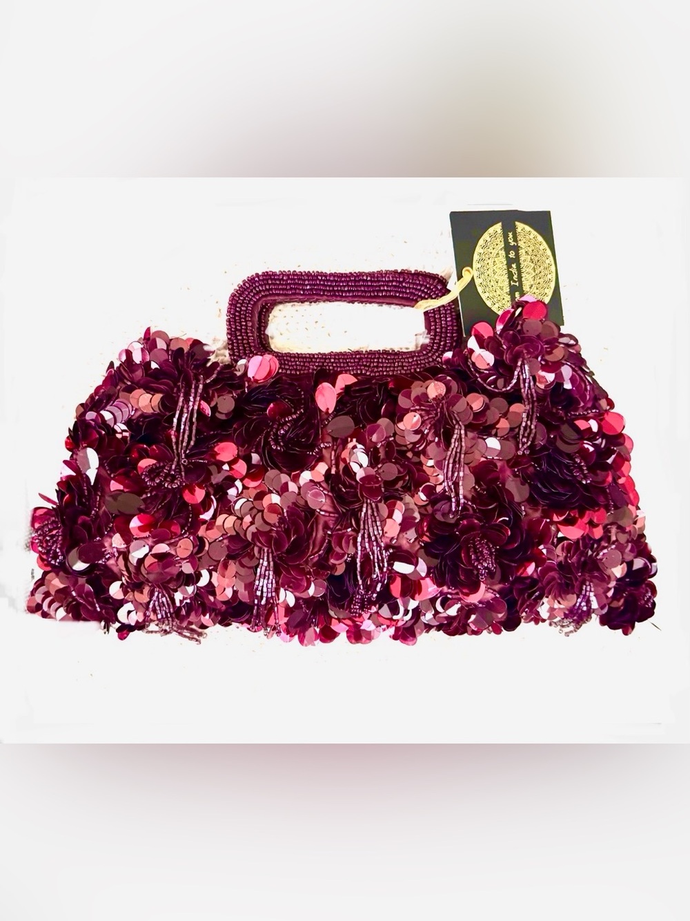 Burgundy beaded hand bag